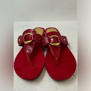 Lauren Ralph Lauren Womens Dark Red Leather Slip-On Thong Sandals Size 9.5 B